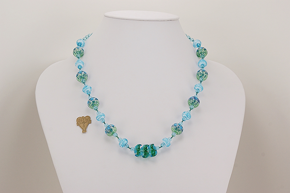 turquoise blue glass beaded necklace