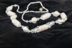 White and beige glass bead necklace with sterling silver accents
