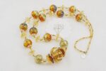 amber and sage colored glass bead necklace