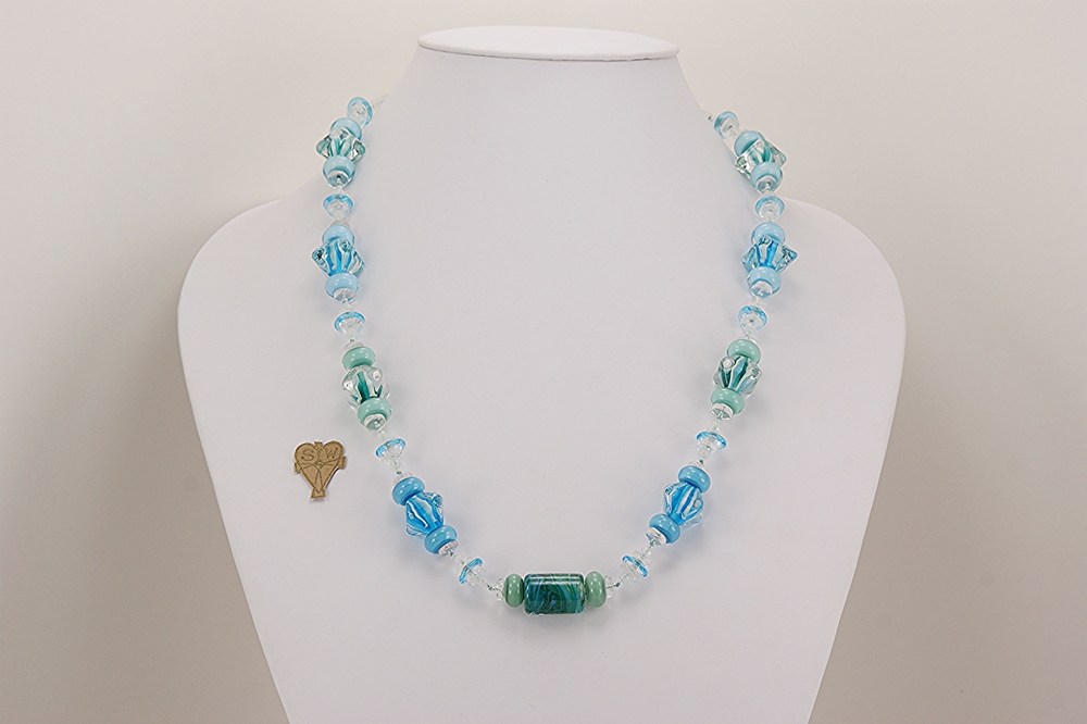 ocean blue glass beaded necklace
