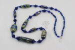 cobalt blue bead necklace with sterling silver metallic effect