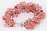 Red bamboo coral , watermelon agate and sterling silver bracelet