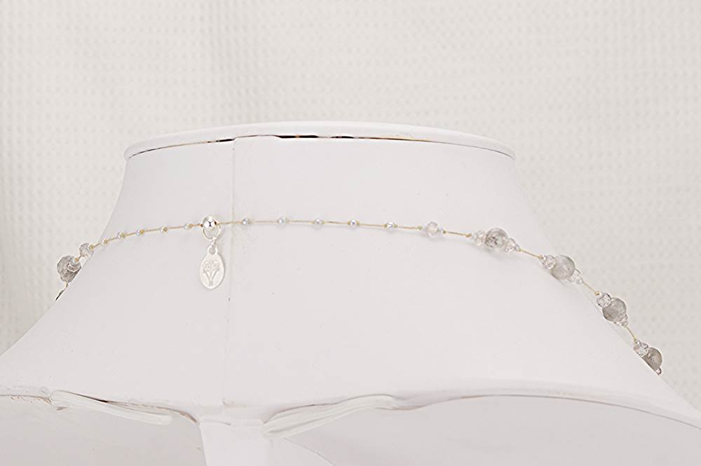 36 inch long, smokey and clear quartz agate necklace