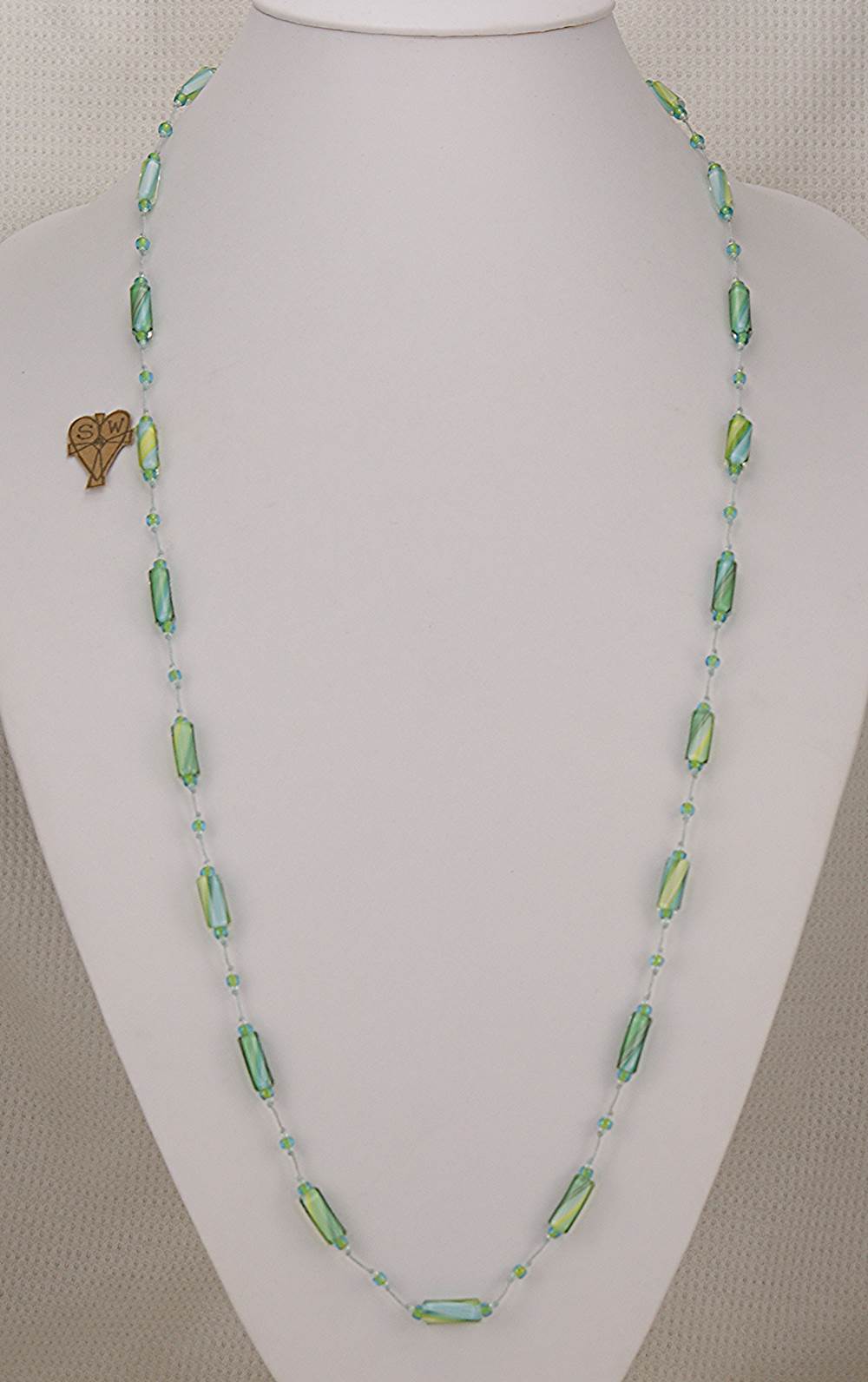 Light spring green and turquoise glass bead necklace.