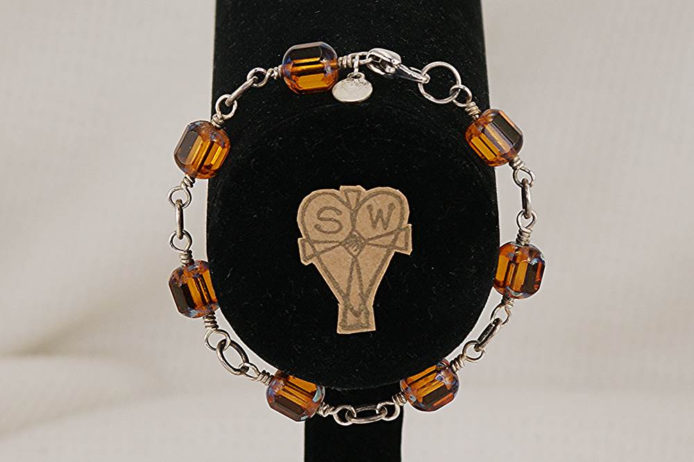 Topaz glass bead bracelet with sterling silver.