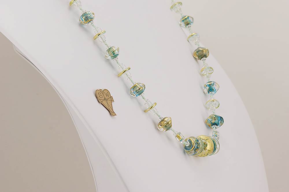 teal blue glass beaded necklace