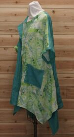 Spring green and turquoise blue chic linen cloak with 2 large lined front pockets.