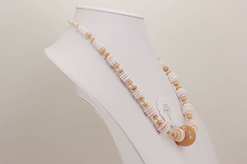 peachy blush pink glass bead necklace