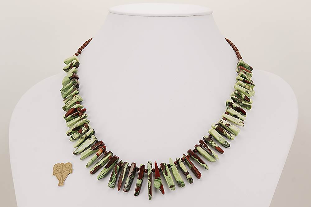 Watermelon bamboo coral beaded necklace.