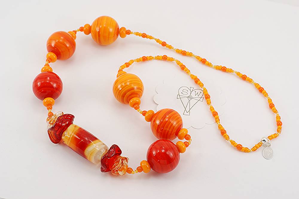 Fiery orange glass bead necklace.