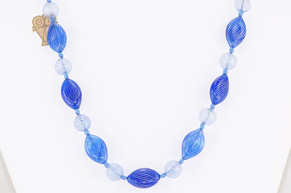 Delft and royal blue glass bead necklace.