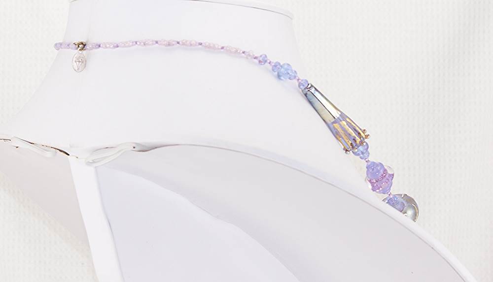 Handmade purple violet glass beaded necklace with amethyst rondelles