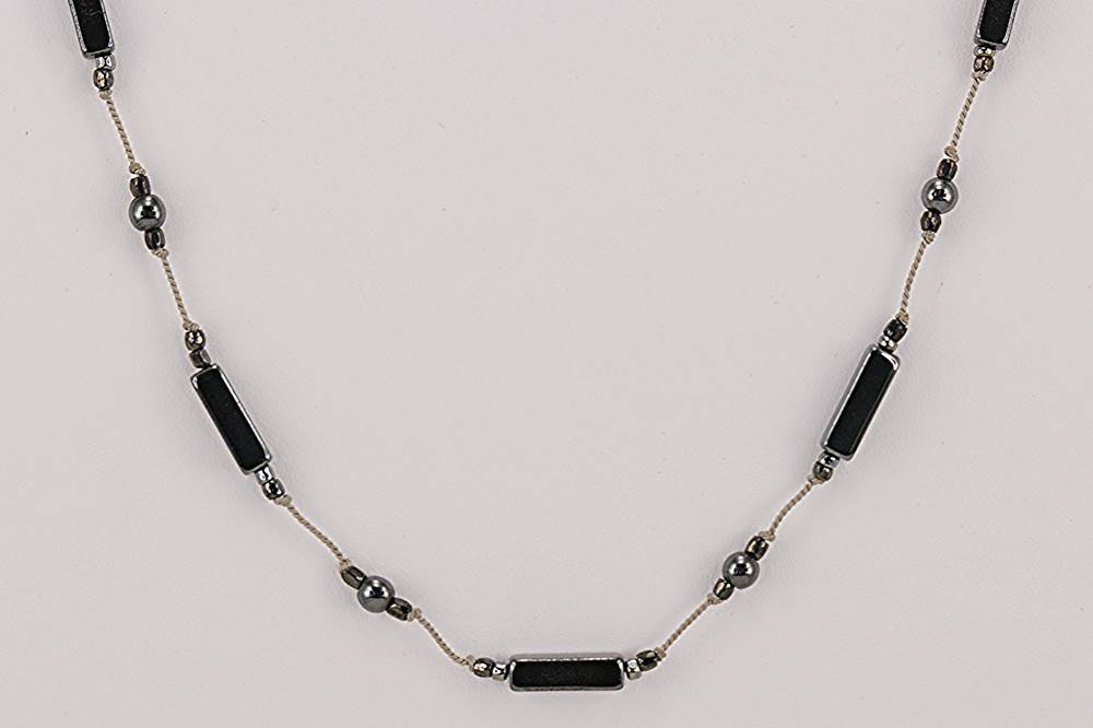 Highly polished hematite necklace.