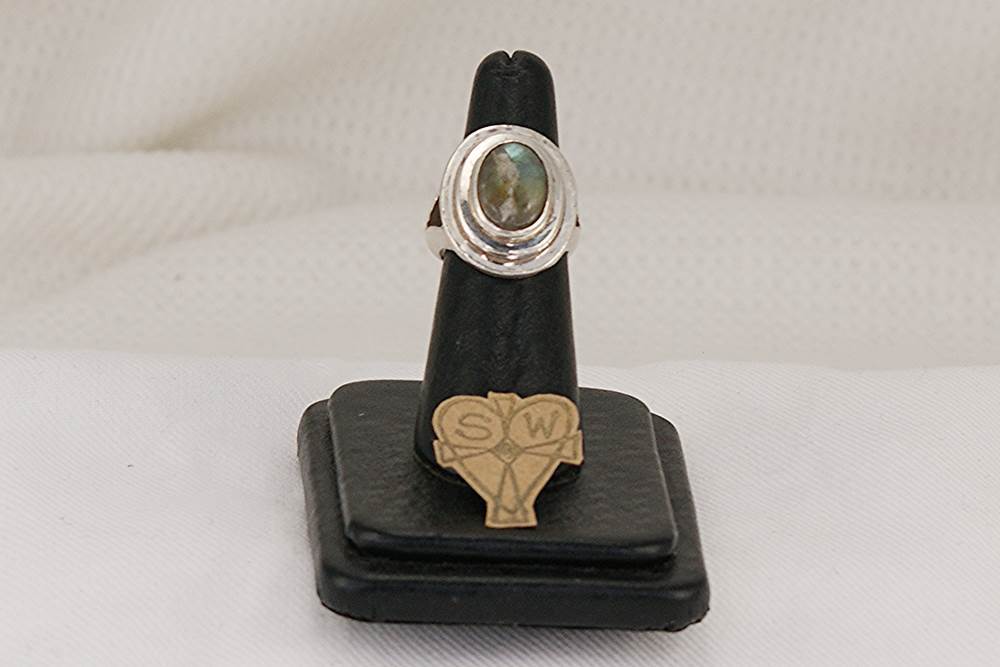 Handmade, semi precious, labradorite and sterling silver ring.