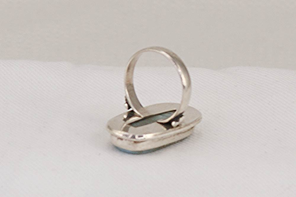 Handmade light blue and royal blue larimar and sterling silver ring.