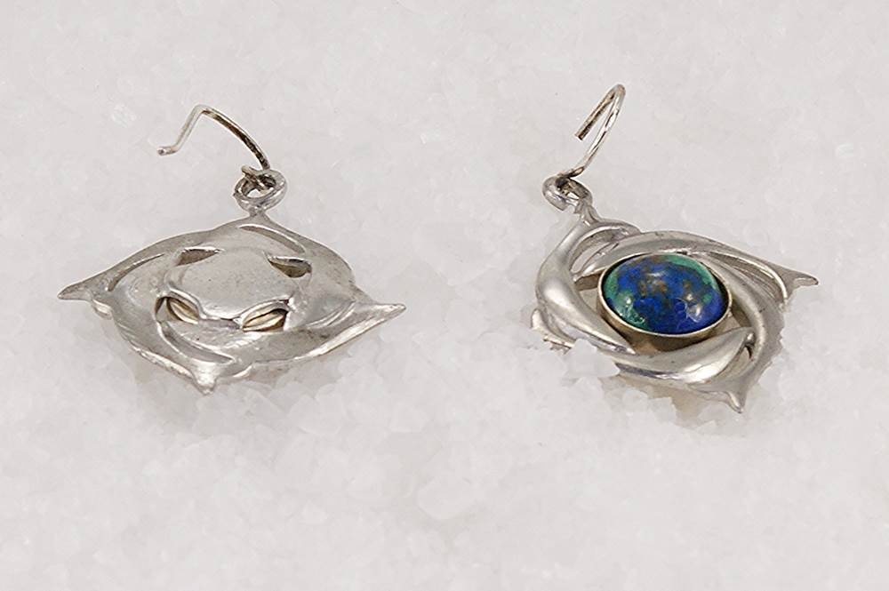 Sterling silver, Eilat stone, dolphin earring set.