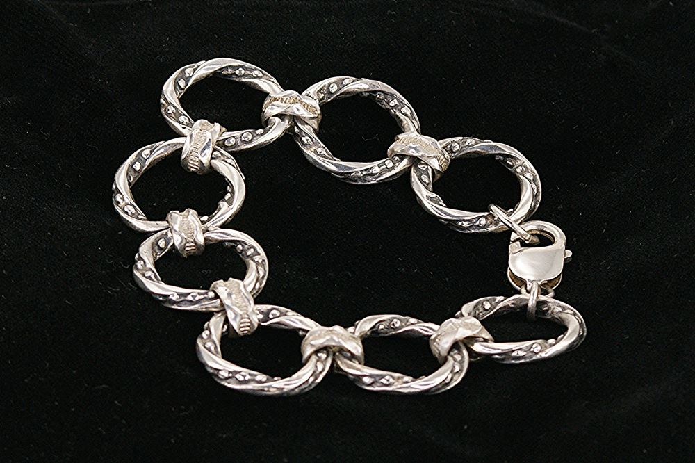 Handmade big chain link sterling silver bracelet with large lobster clasp.