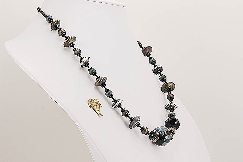 necklace black iridescent raku finishes