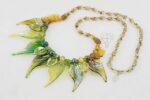 necklace glass jade-quartz-agate-gold-autumn colored leaves