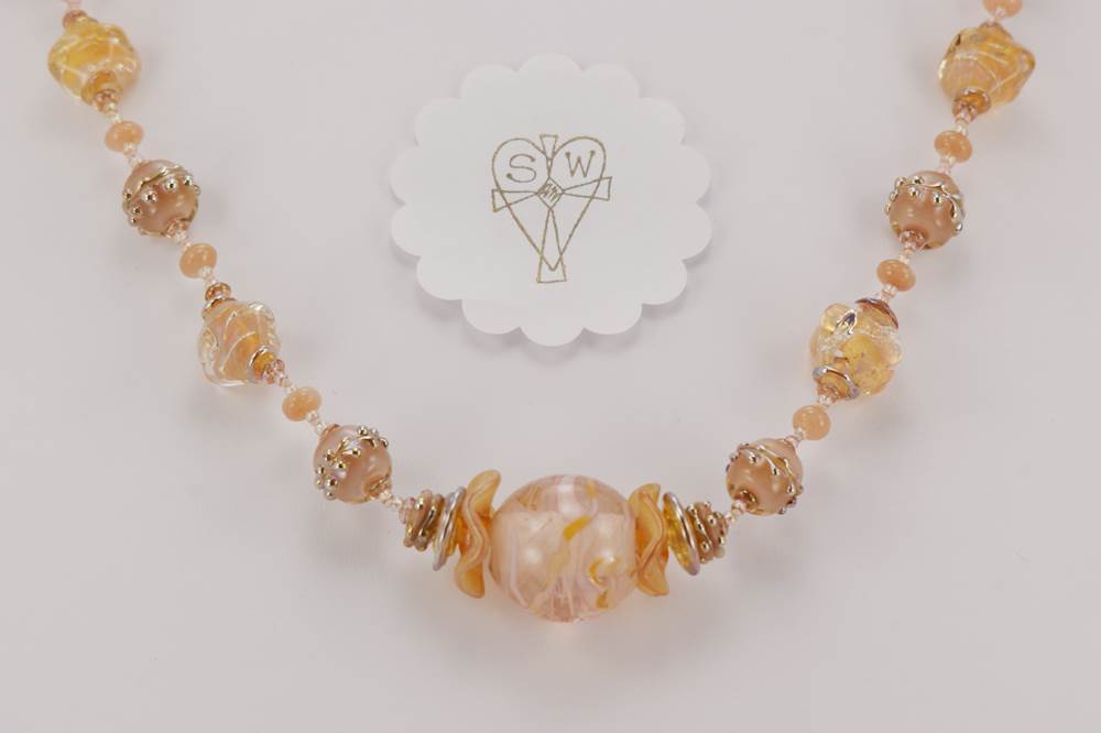 rose quartz and blush opalescent glass beaded necklace
