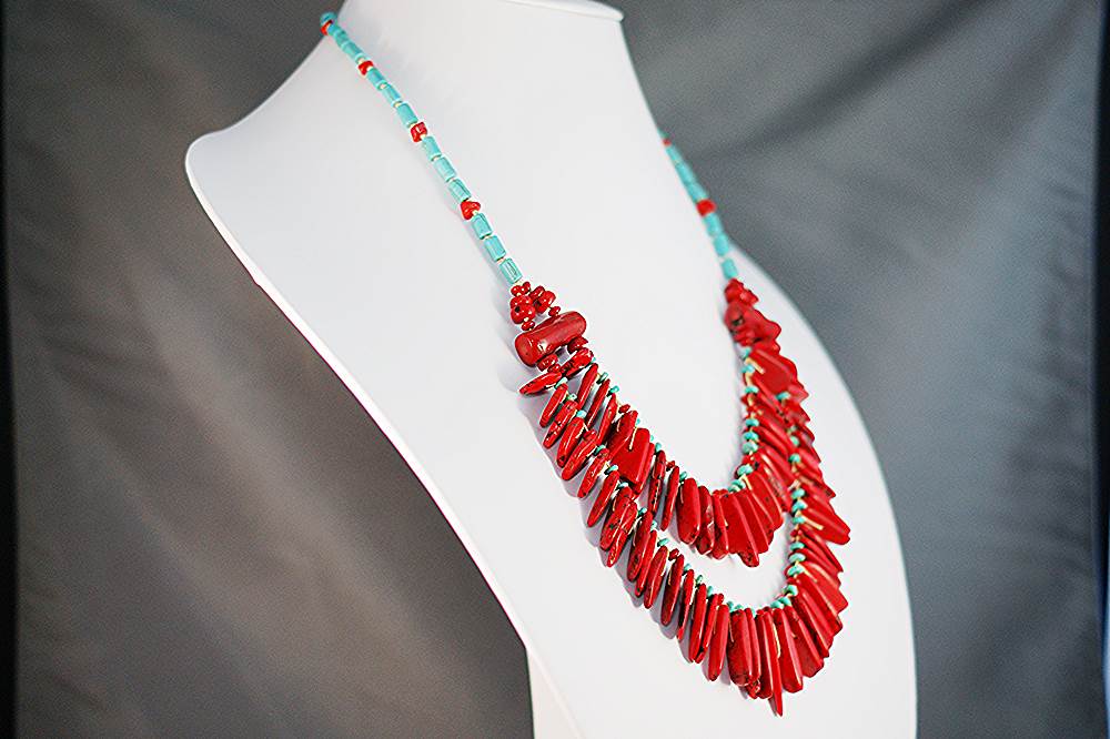 Red, bamboo, coral, handmade, necklace
