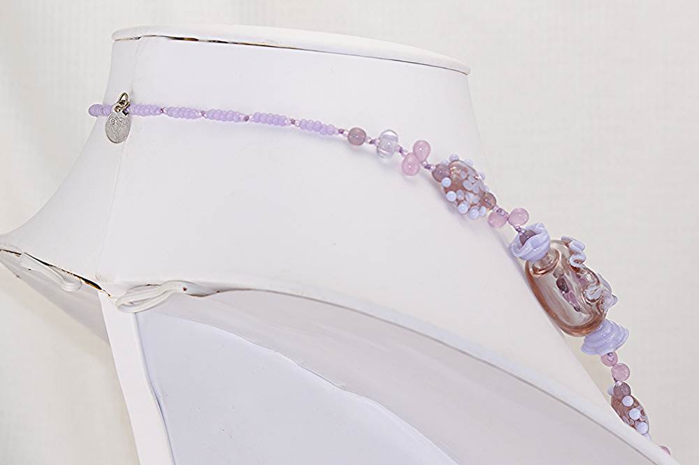 Lavender and light purple colored glass bead sea anemone necklace