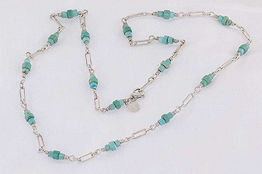 Necklace with natural turquoise and sterling silver.