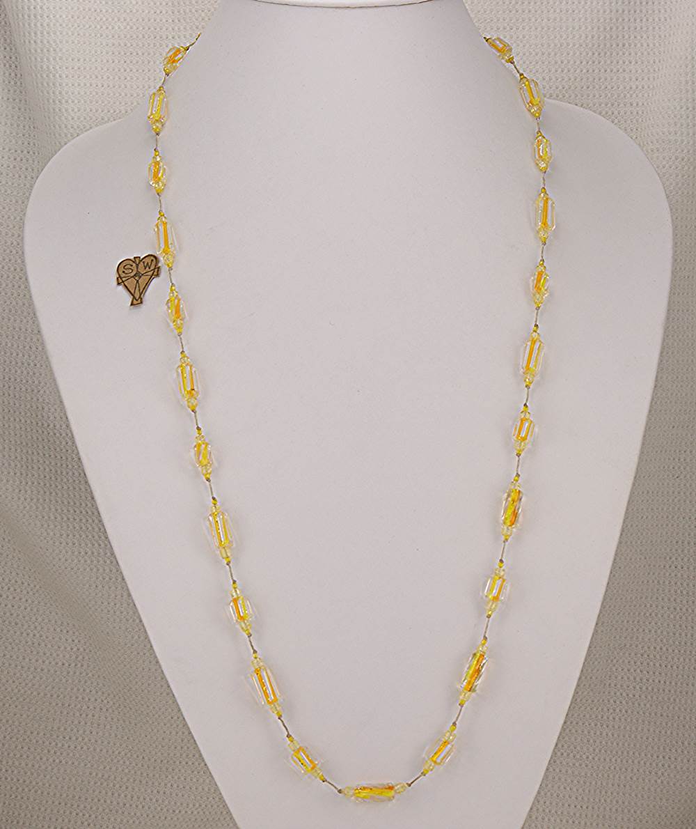 Bright yellow and orange handmade glass bead necklace with vintage Japanese beads.