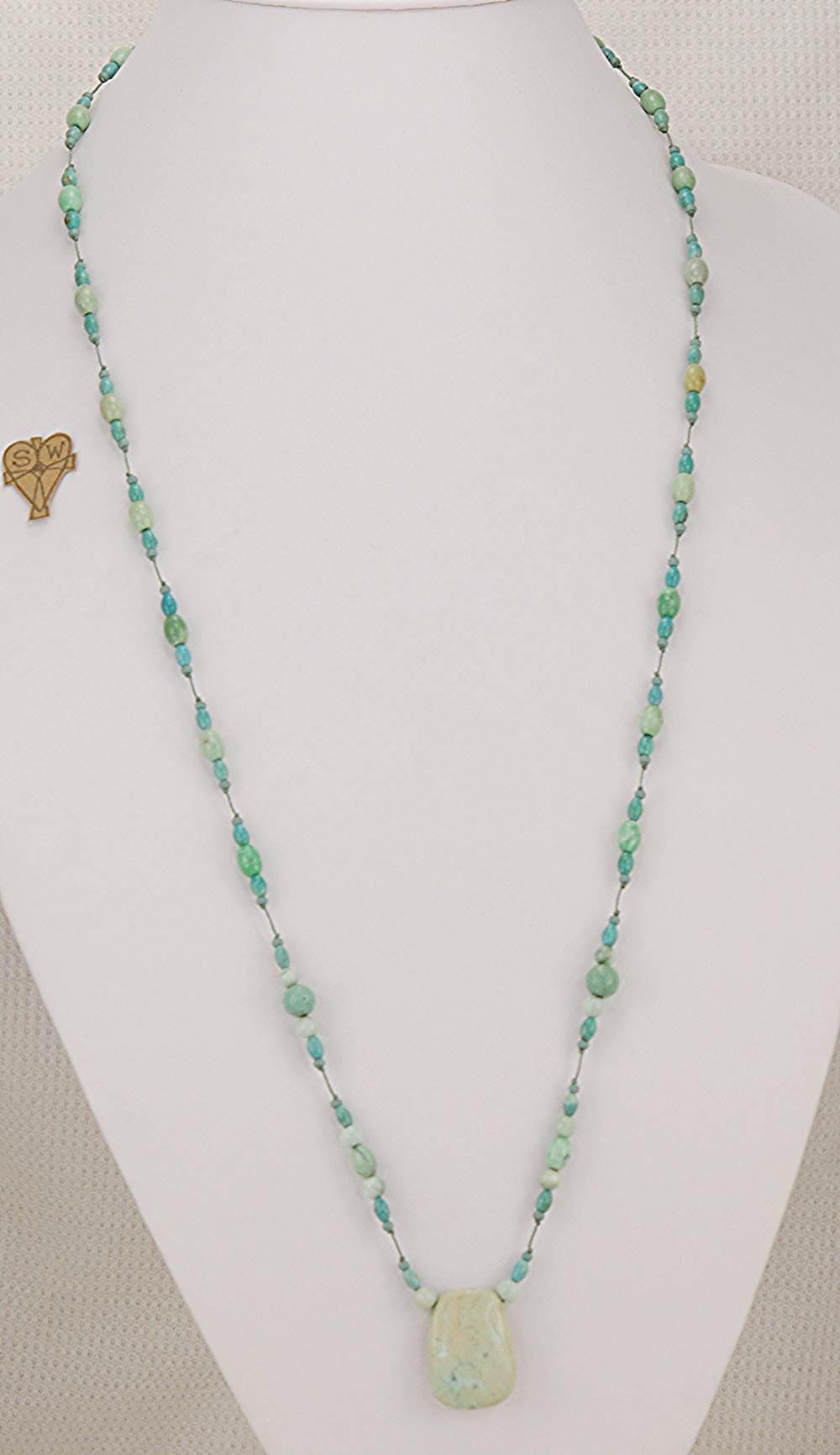 35 inch long, American pixie turquoise, pendant necklace.