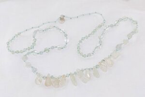 Handmade, one of a kind, green , moss agate necklace with rutilated quartz.