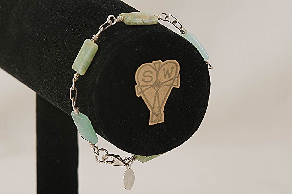 Handmade, Aventurine, Crysoprase and sterling silver bracelet
