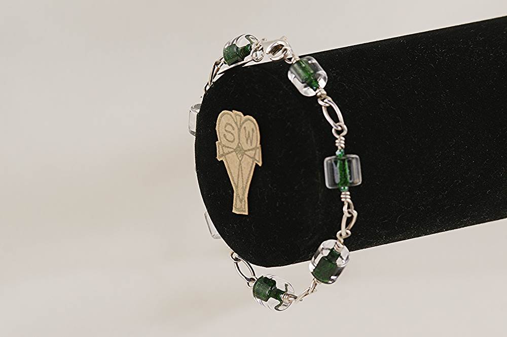 Deep green quartz crystal bead bracelet with sterling silver.