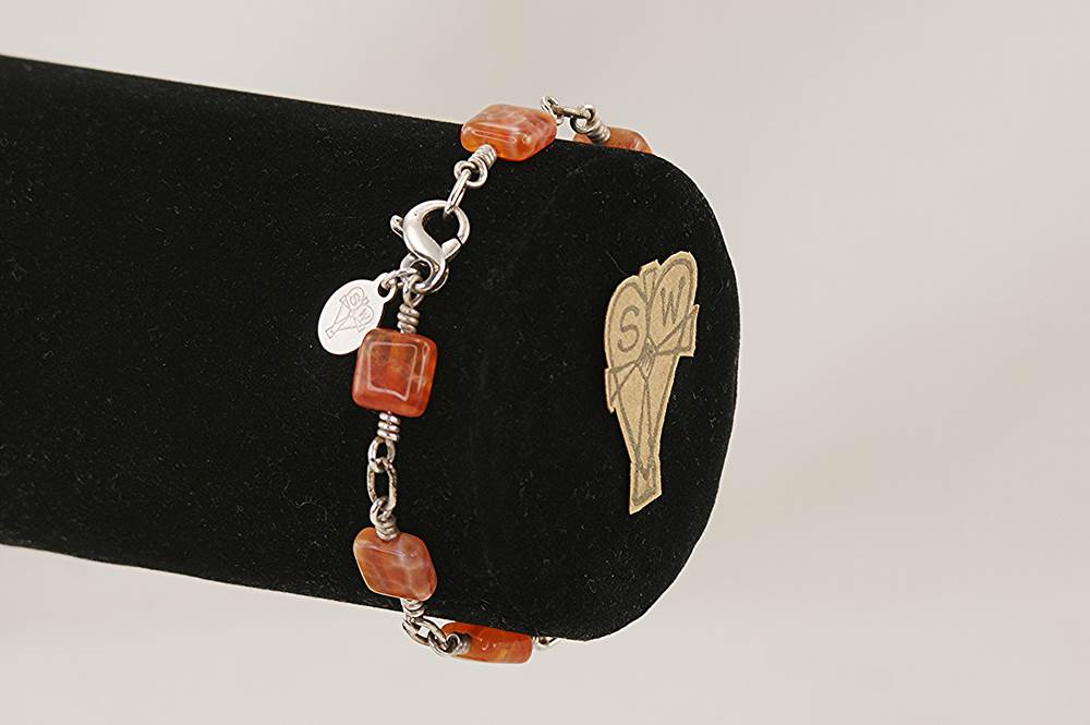 Handmade, natural sunstone and sterling silver bracelet.