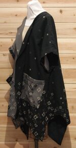Chic warm gray and black Japanese linen cloak with 2 large front pockets.