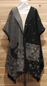 Gray and black Japanese linen cloak with 2 large lined front pockets.