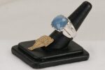 Blue chalcedony silver ring left view.