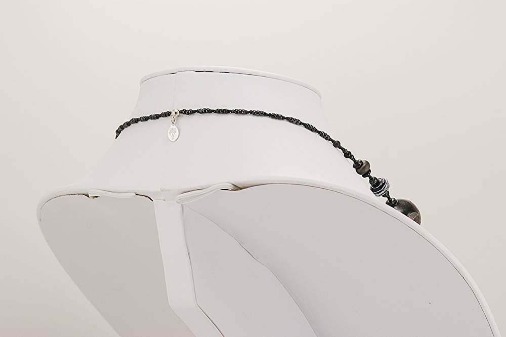 black grey glass bead necklace