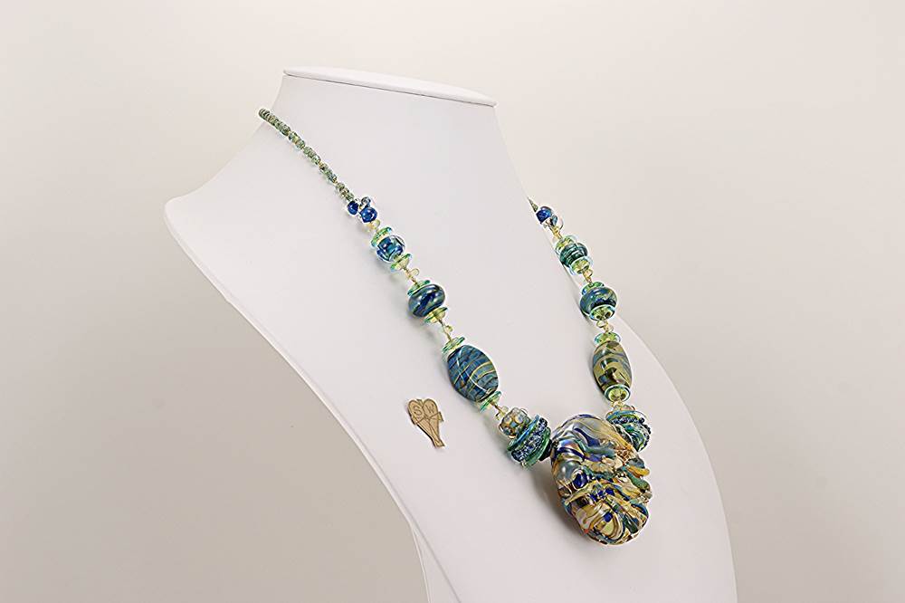 necklace handmade blue green glass beads