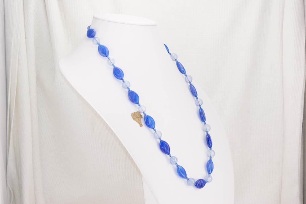 Handmade delft and royal blue glass bead necklace.
