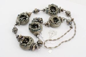 necklace grey metallic glass beads with sterling silver accents