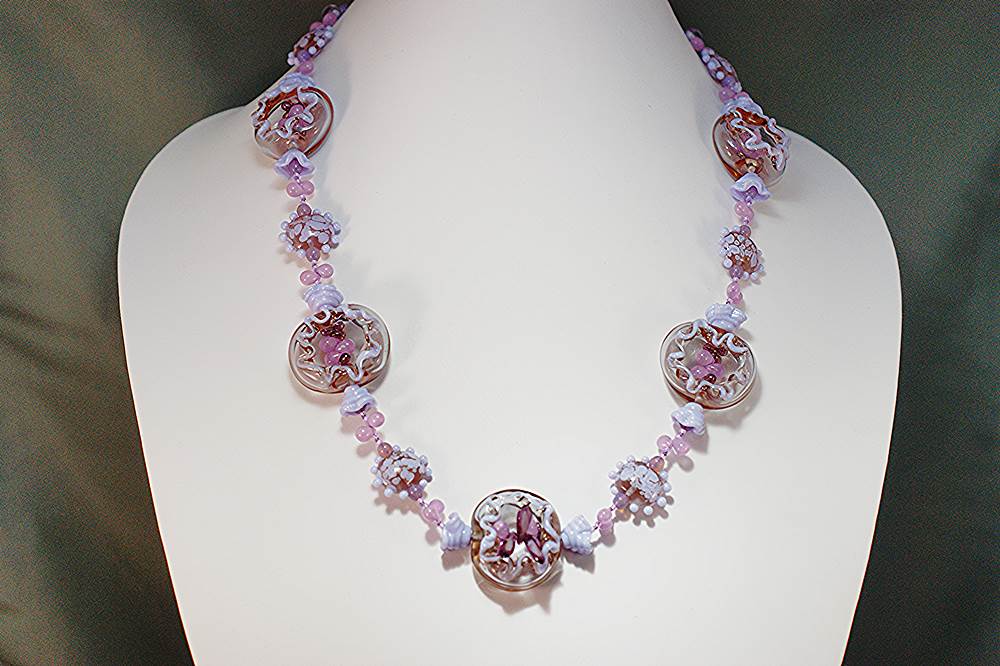 Handmade lavender sea anemone necklace