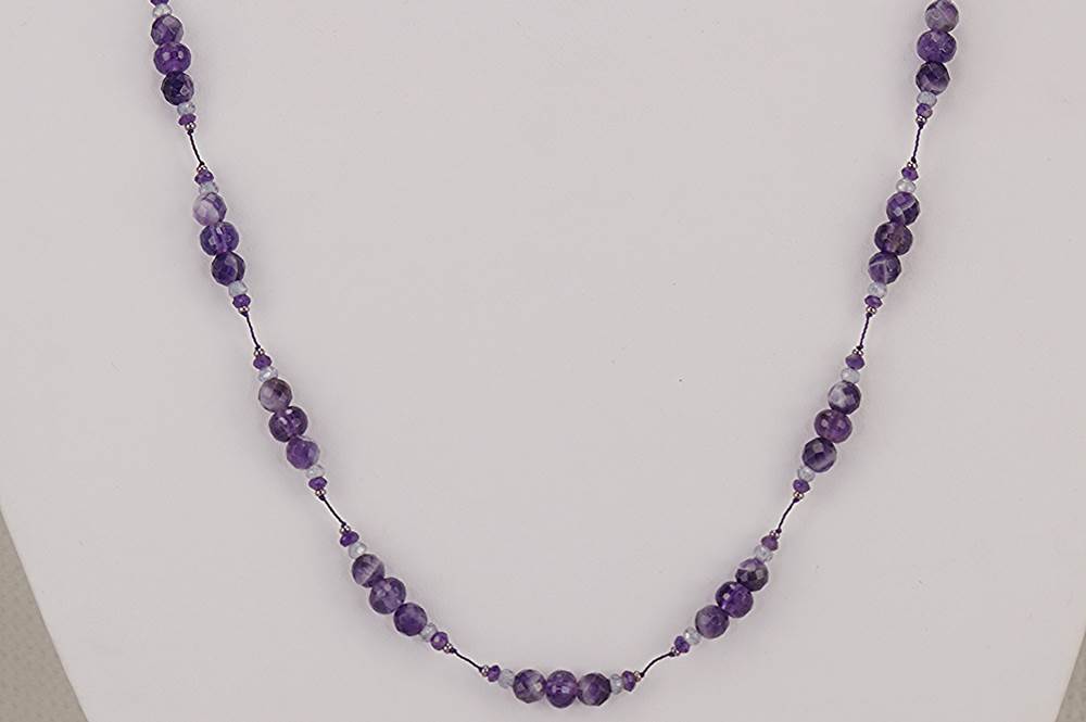 Handmade, deep purple, amethyst and quartz necklace.
