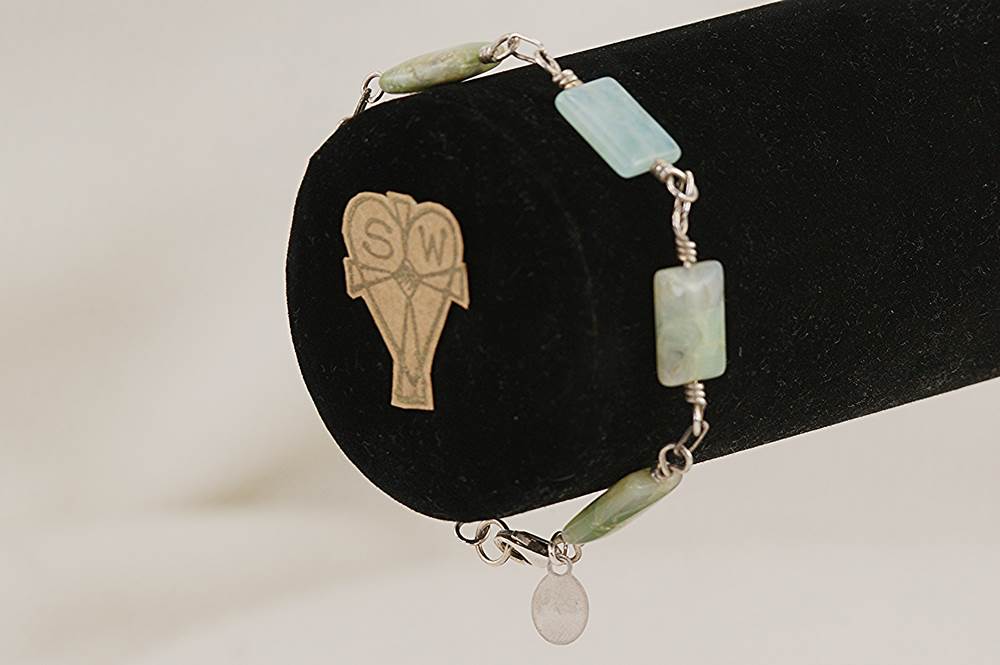 Aventurine, Aqua Prehnite and sterling silver bracelet.