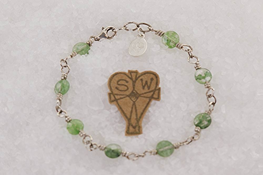 Green rutile quartz and sterling silver bracelet