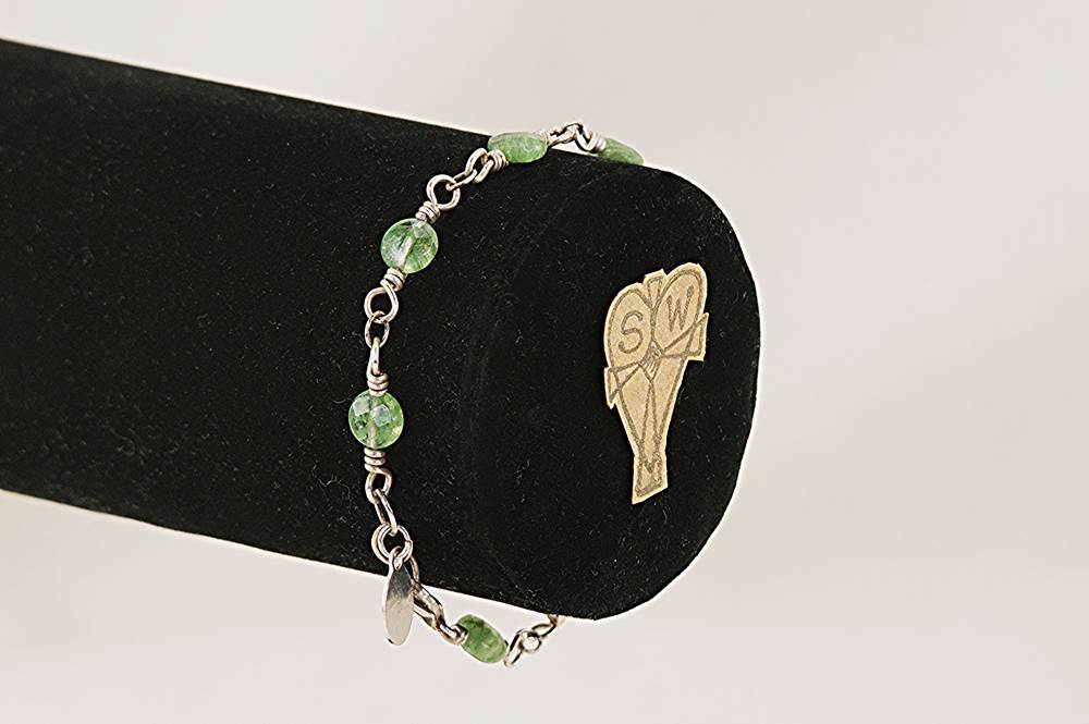 Sterling silver and green rutile quartz bracelet