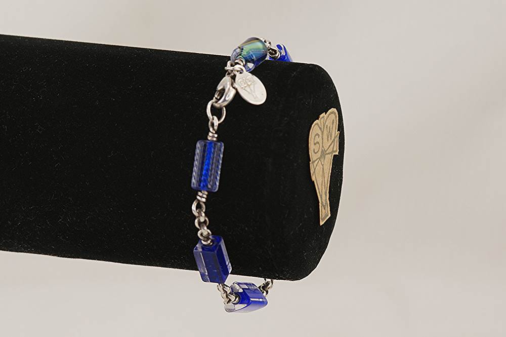 Cobalt glass bead bracelet with sterling silver.