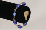 Sky blue and purple glass bead bracelet with sterling silver.