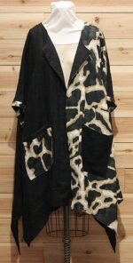 Chic black and beige Italian linen cloak with 2 large front pockets.