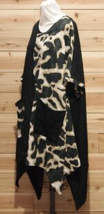 Beige and black Italian linen cloak with 2 large front pockets.