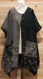 Warm gray and black Japanese linen cloak with 2 large front pockets.